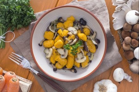 Carrot gnocchetti with mixed mushrooms