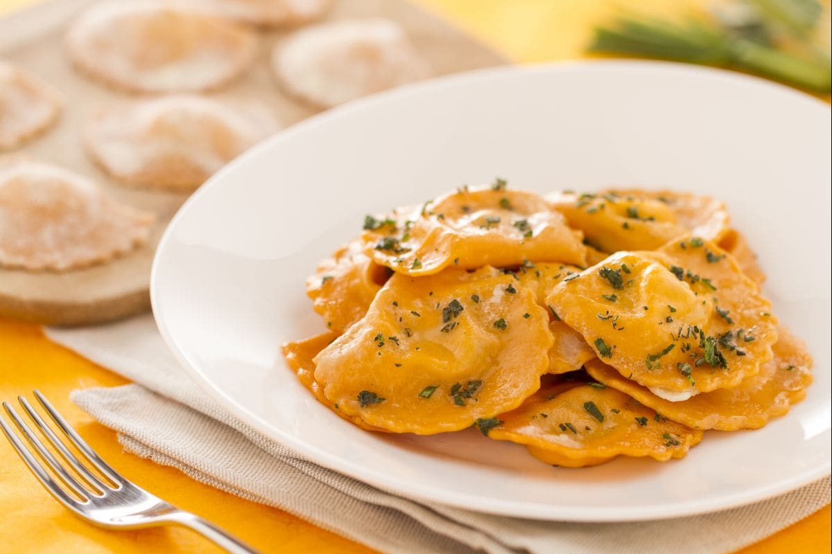 Red ravioli with tomato