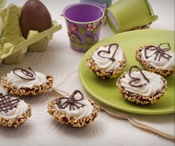 Chocolate eggs filled with pear mousse