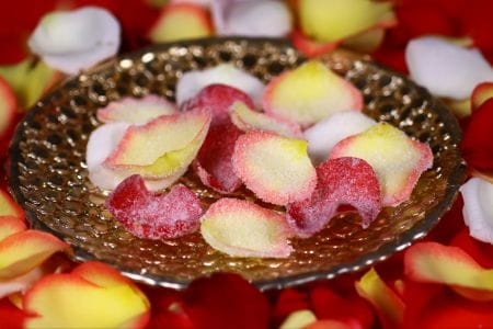 Frosted rose petals