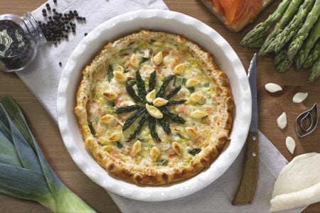 Salmon Quiche with Asparagus and Leeks