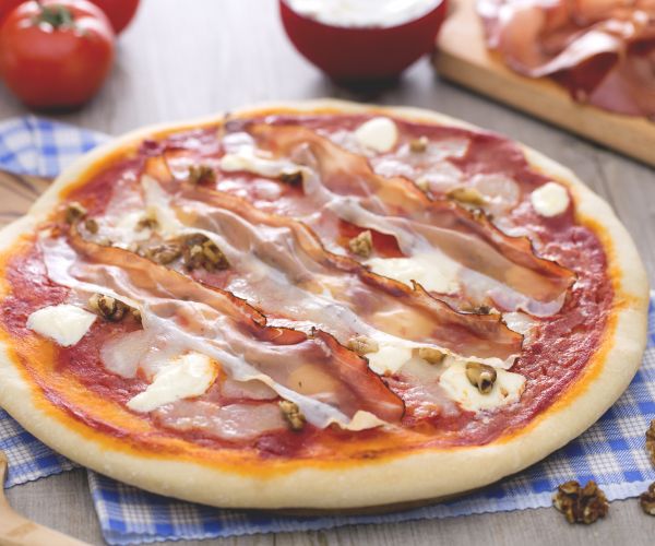 Mascarpone, Speck, and Walnut Pizza