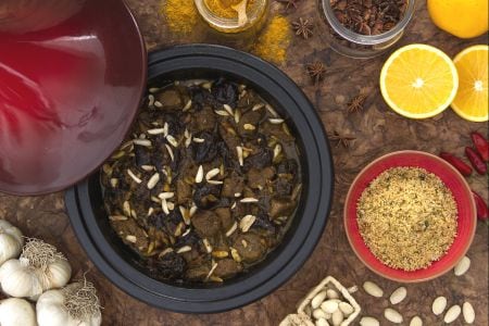 Lamb tagine with plums and almonds