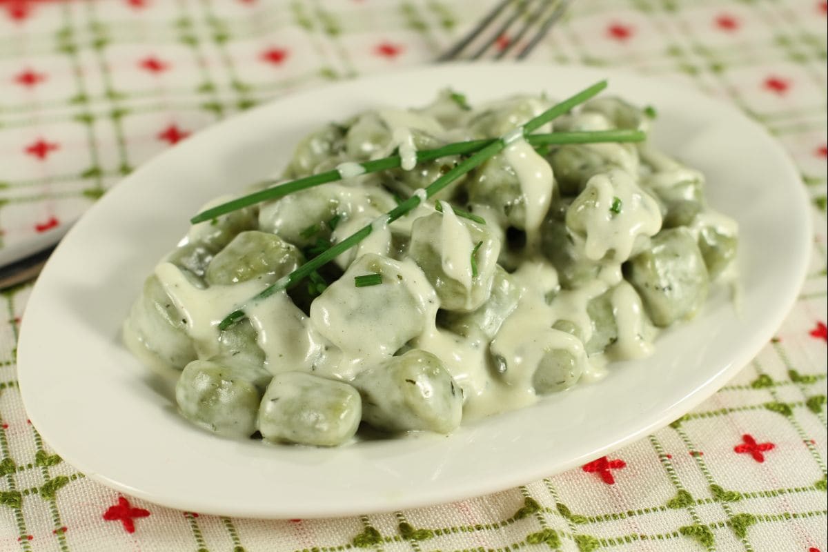 Spinach dumplings in taleggio sauce