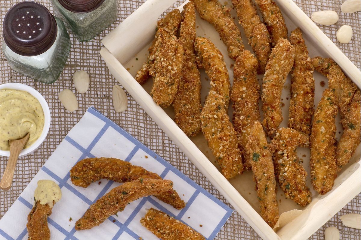 Chicken sticks with mustard sauce