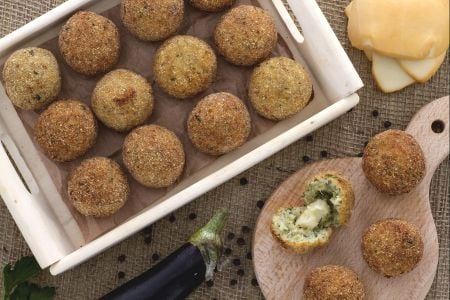 Eggplant balls with scamorza heart