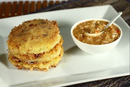 Potato cakes with peanut sauce
