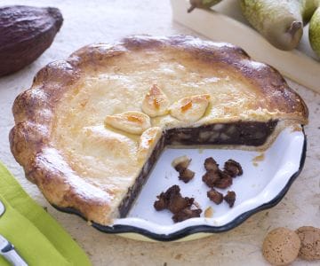 Pear, amaretti, and chocolate pie