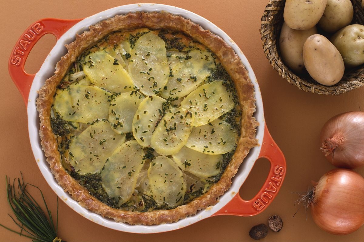 Rustic potato and onion pie