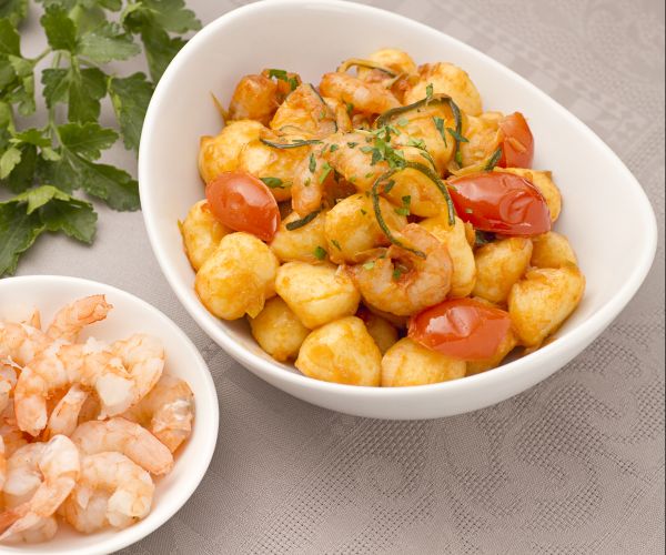 Leek and shrimp gnocchi