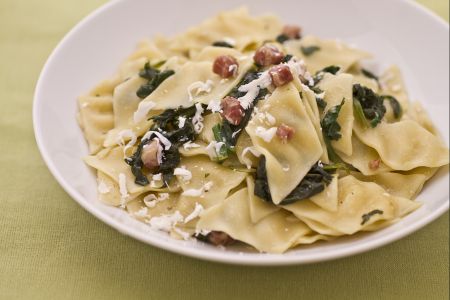 Maltagliati with spinach and salted ricotta