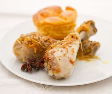 Chicken with 4 flavors and carrot flan
