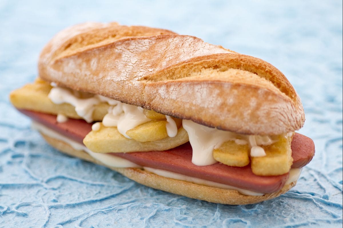 Hot dog and fries sandwich