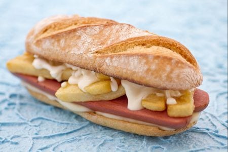 Hot dog and fries sandwich