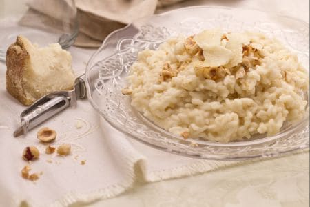 Risotto with Castelmagno and hazelnuts