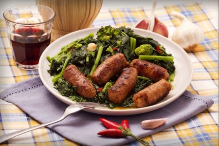 Turnip tops with sausage