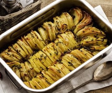 Baking pan of roasted potatoes
