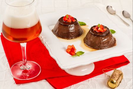 Chocolate beer and strawberry dessert