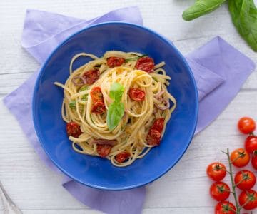 Linguine with confit cherry tomatoes