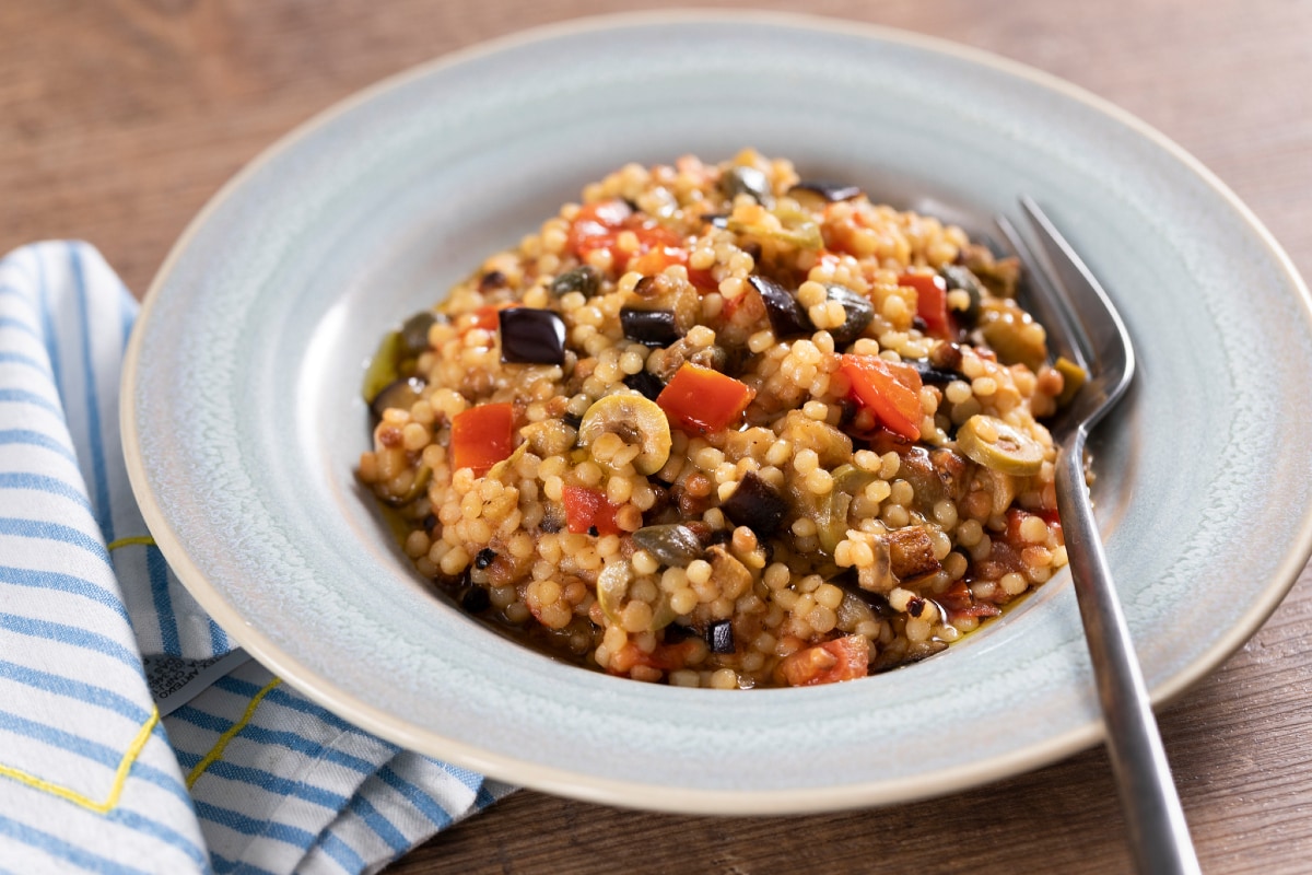 Fregola with eggplants