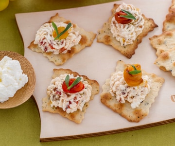 Olive puffs with ricotta and grilled peppers