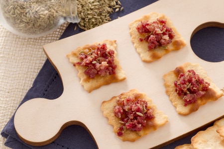 Classic puff pastries with sausage crumbles