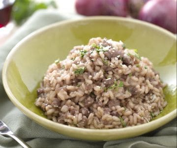 Risotto with salami paste and Bonarda