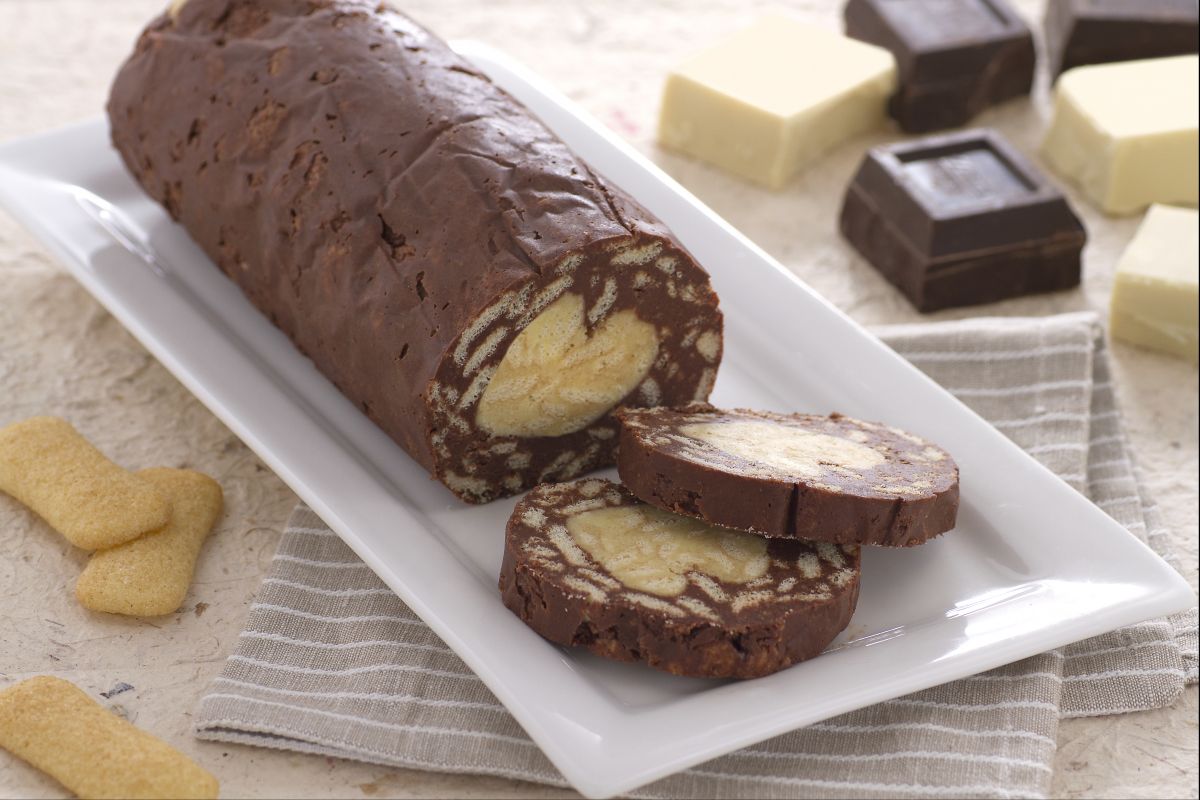 Chocolate salami with two chocolates