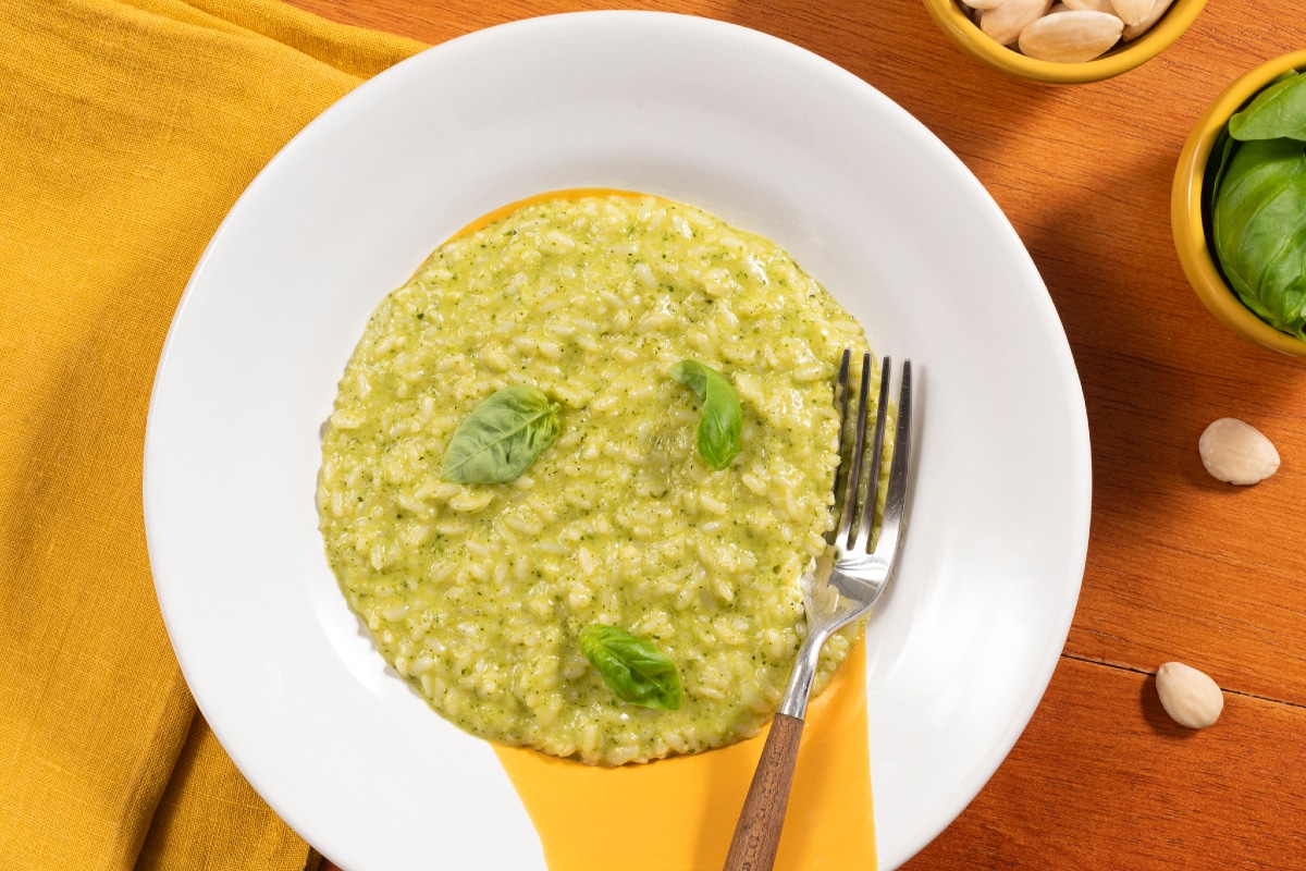 Risotto with zucchini pesto and goat cheese