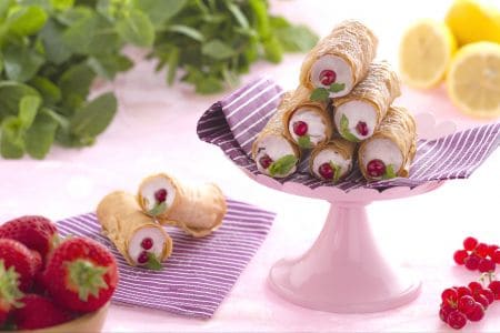 Phyllo dough cannoli with red fruit meringue