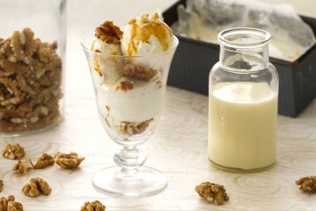 Vanilla ice cream with crunchy nuts