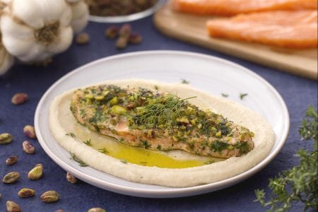 Crispy salmon on cannellini cream