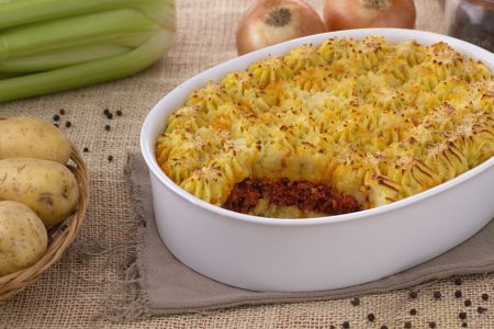 Potato pie with cotechino ragù heart