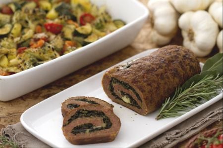 Ground meat roll with roasted vegetables tray