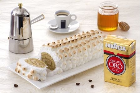 Coffee log with flambéed meringue