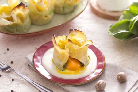 Fresh pasta bundle with molten yolk