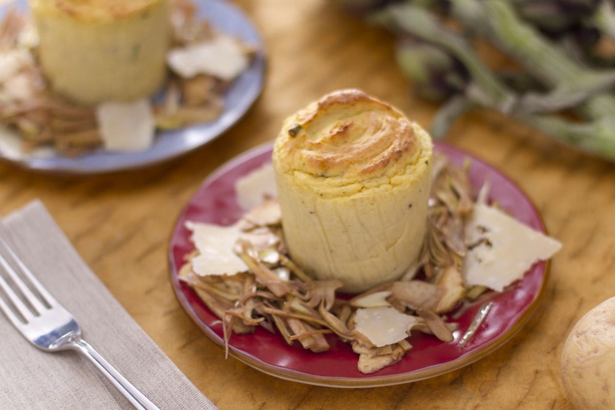 Potato Flan with Artichoke Salad