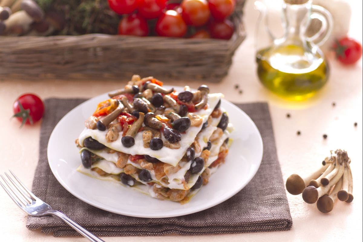 Lasagna with rabbit ragù and mushrooms