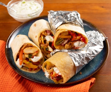 Chicken fajitas with smoked bacon cubes