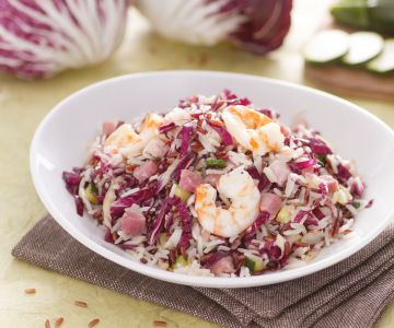 Basmati and Red Rice Salad with Sweet Bacon Cubes