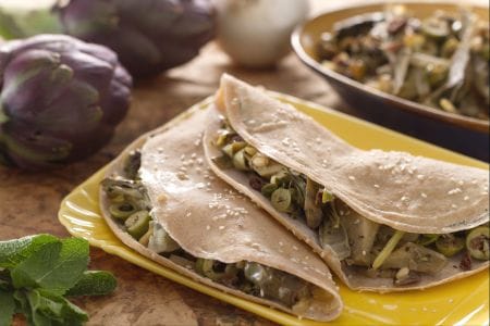 Spelt crepe with caponata