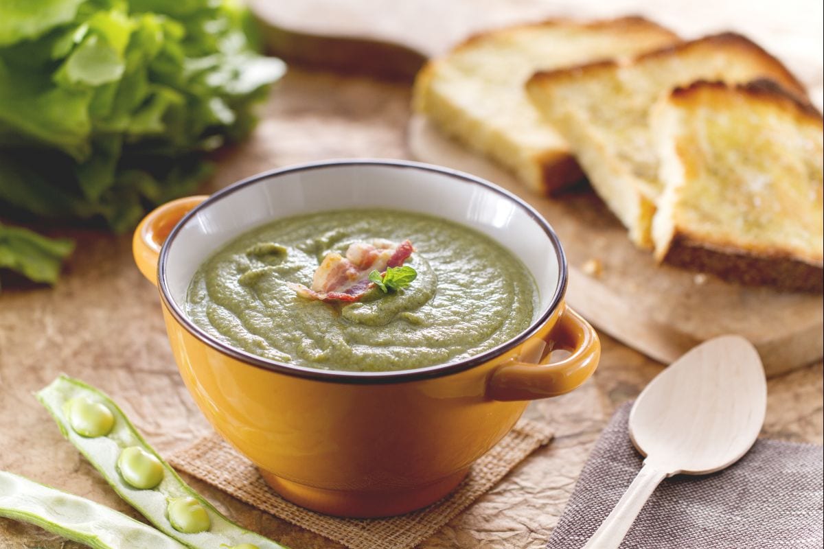 Fava Bean Cream with Escarole and Croutons