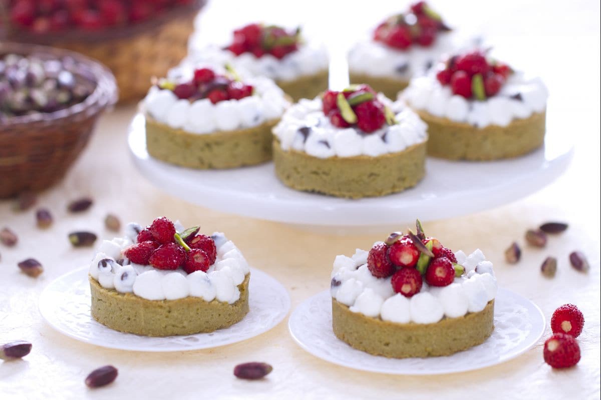 Pistachio, Ricotta and Wild Strawberry Tartlets