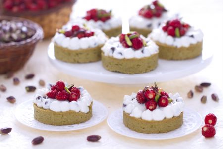 Pistachio, Ricotta and Wild Strawberry Tartlets