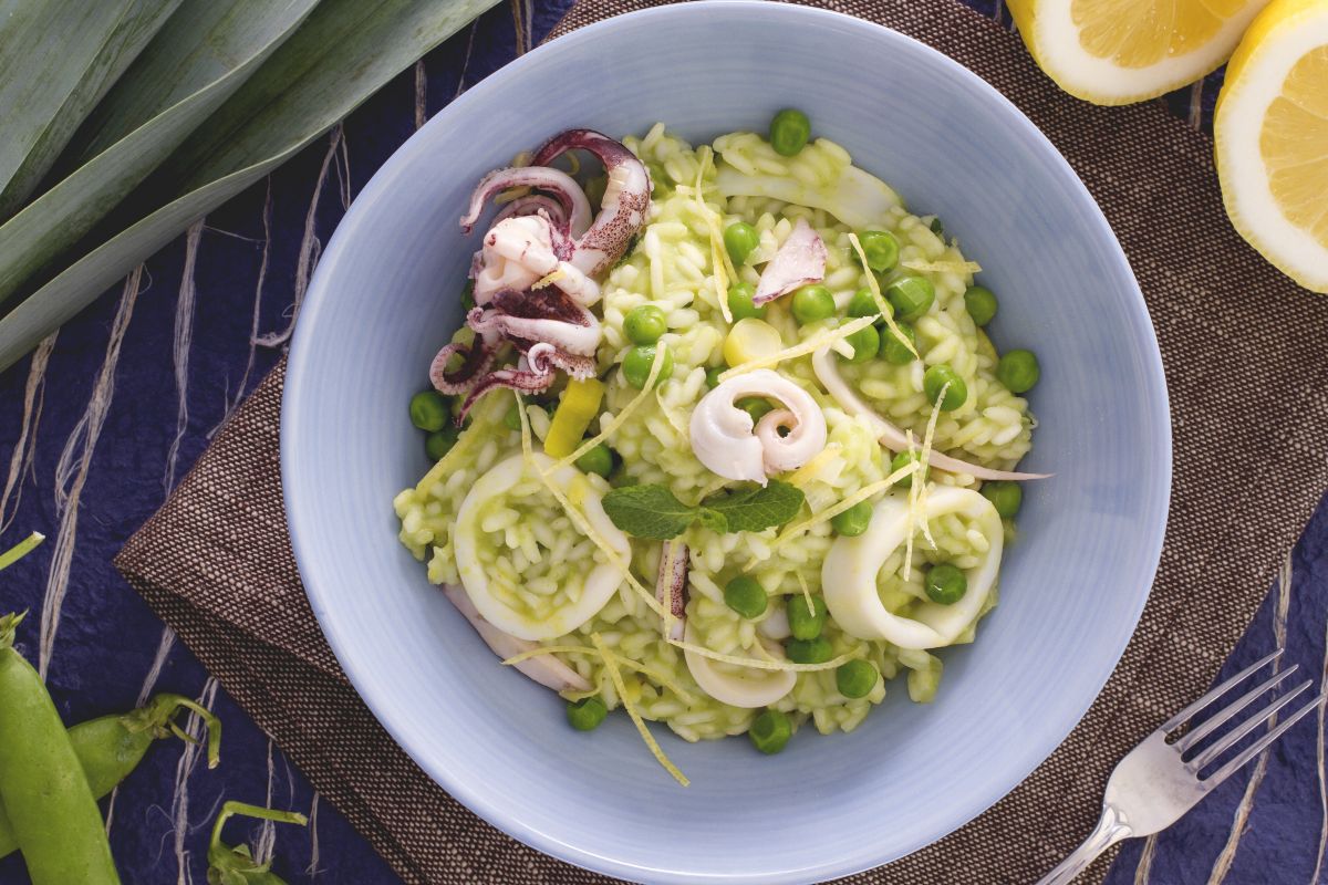 Mint, Pea, and Squid Risotto