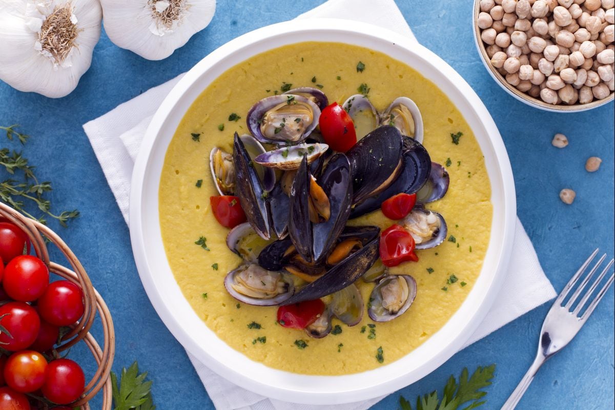 Chickpea Velouté with Sautéed Mussels and Clams