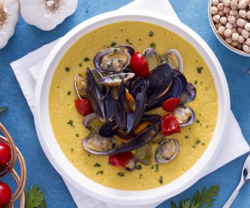 Chickpea Velouté with Sautéed Mussels and Clams