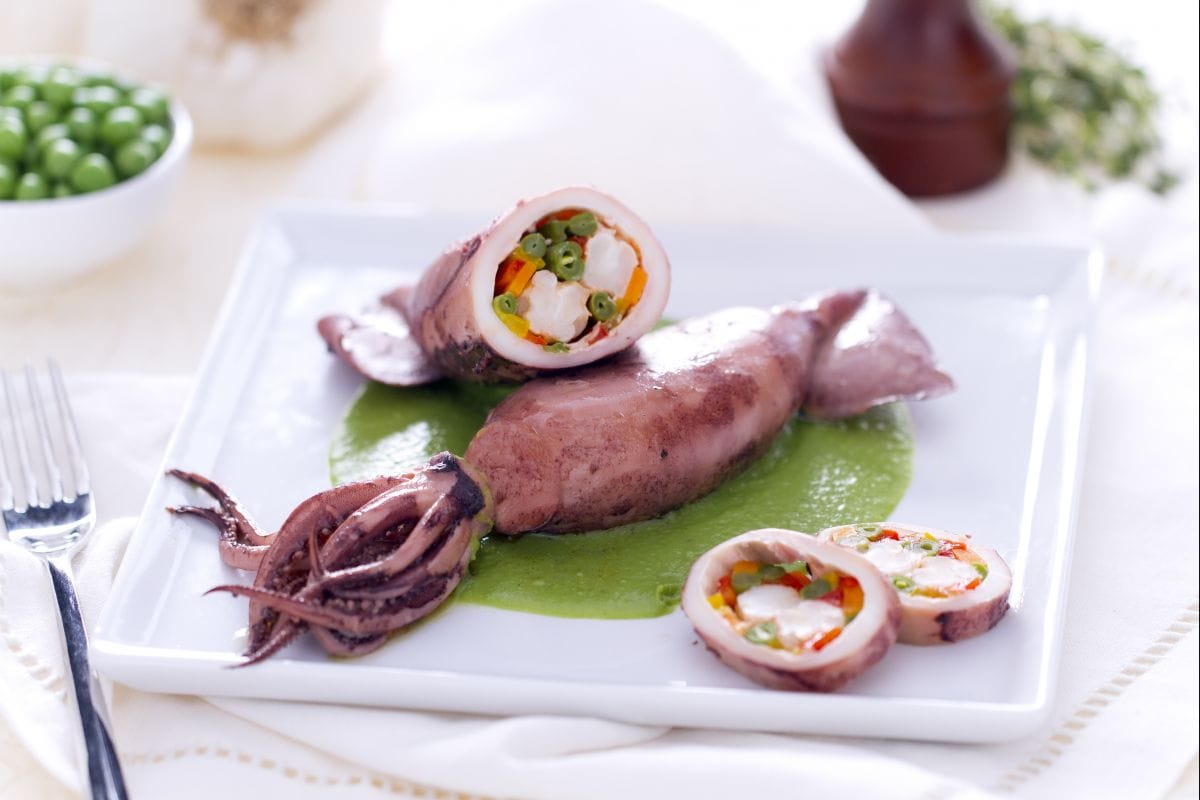 Stuffed Squid with Vegetables and Shrimp