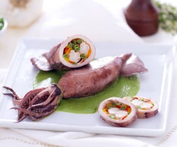 Stuffed Squid with Vegetables and Shrimp