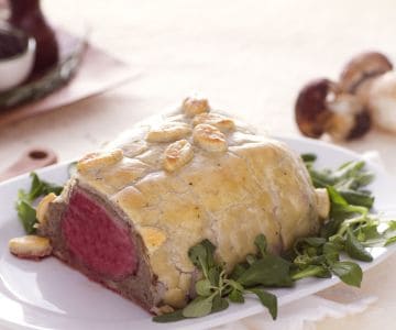 Heart of rump in crust with lard and porcini mushrooms